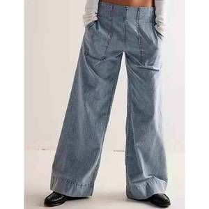 NEW SWEETKAMA elastic waist pocket wide leg denim pants in light blue